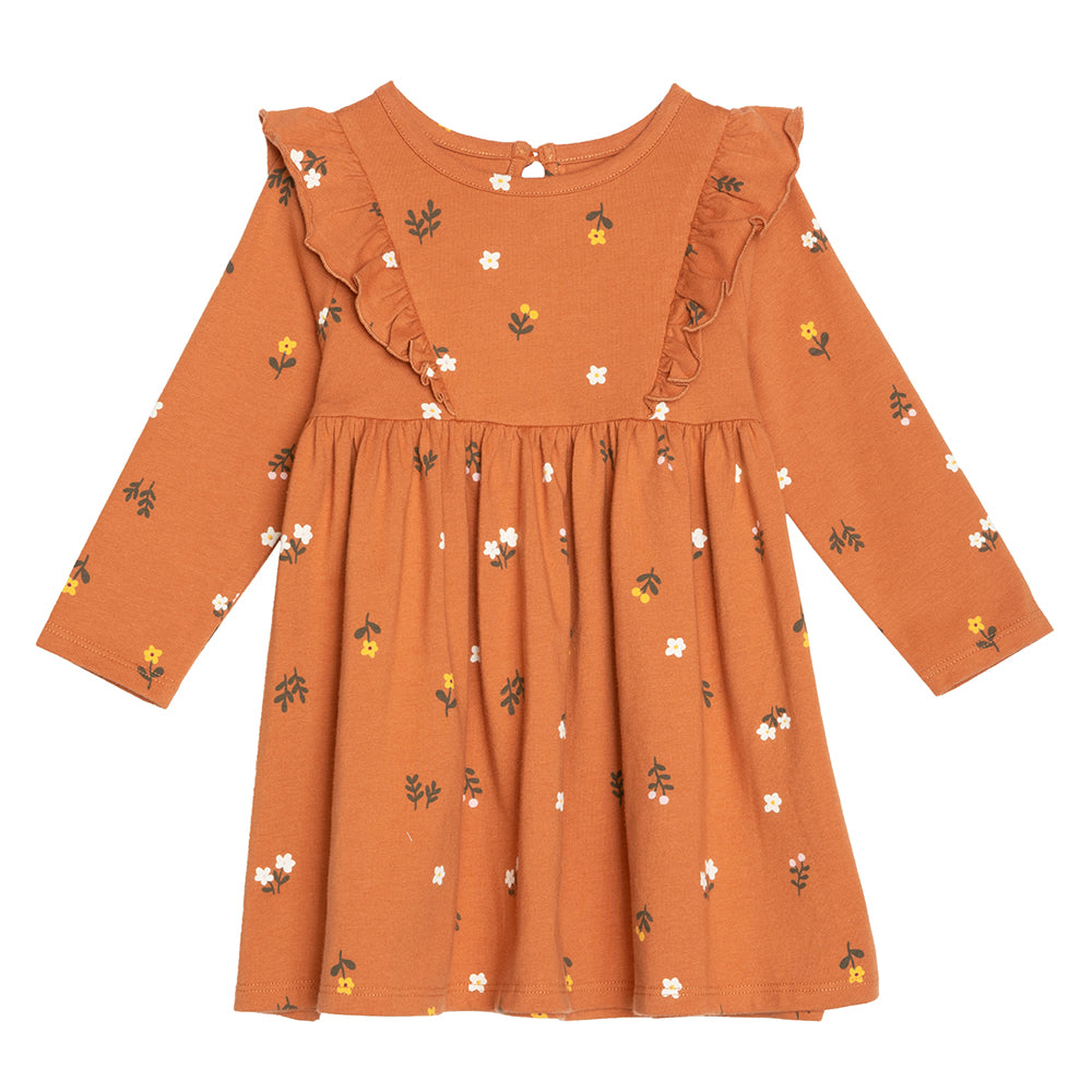 rise little earthling Ruffle Knit Dress BGFDR12 - Hazel Floral / 0-3m