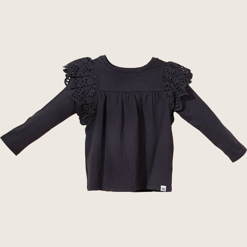 rise little earthling Ruffle Shoulder Tee TGHKT39 - White / 4-5y