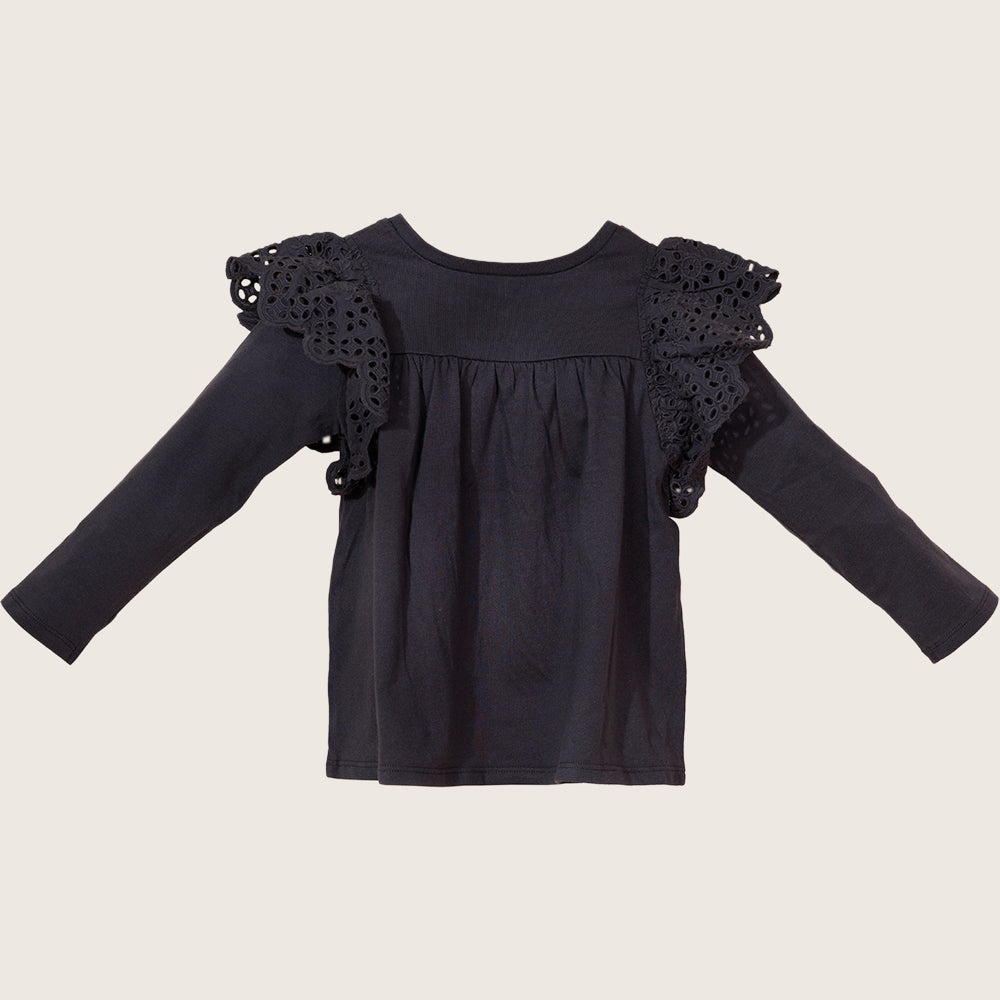 rise little earthling Ruffle Shoulder Tee TGHKT39 - White / 4-5y - Image 3