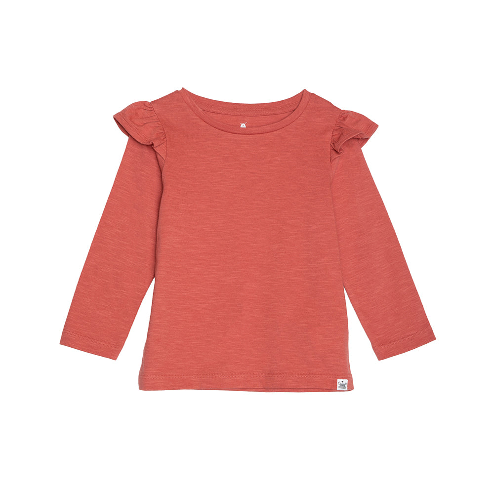 rise little earthling Long Sleeve Ruffle T-Shirt TGFKT20 - Dusty Cedar / 2-3y