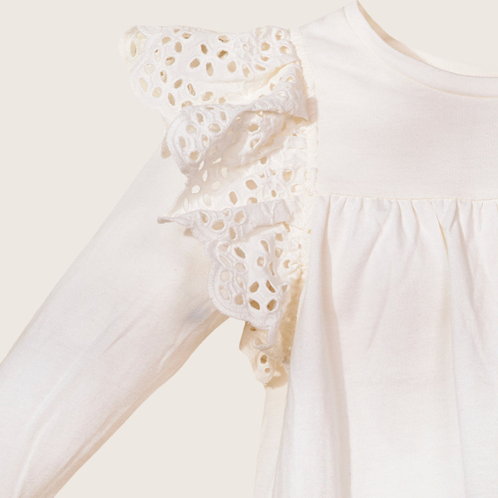 rise little earthling Ruffle Shoulder Tee TGHKT39 - White / 4-5y - Image 5