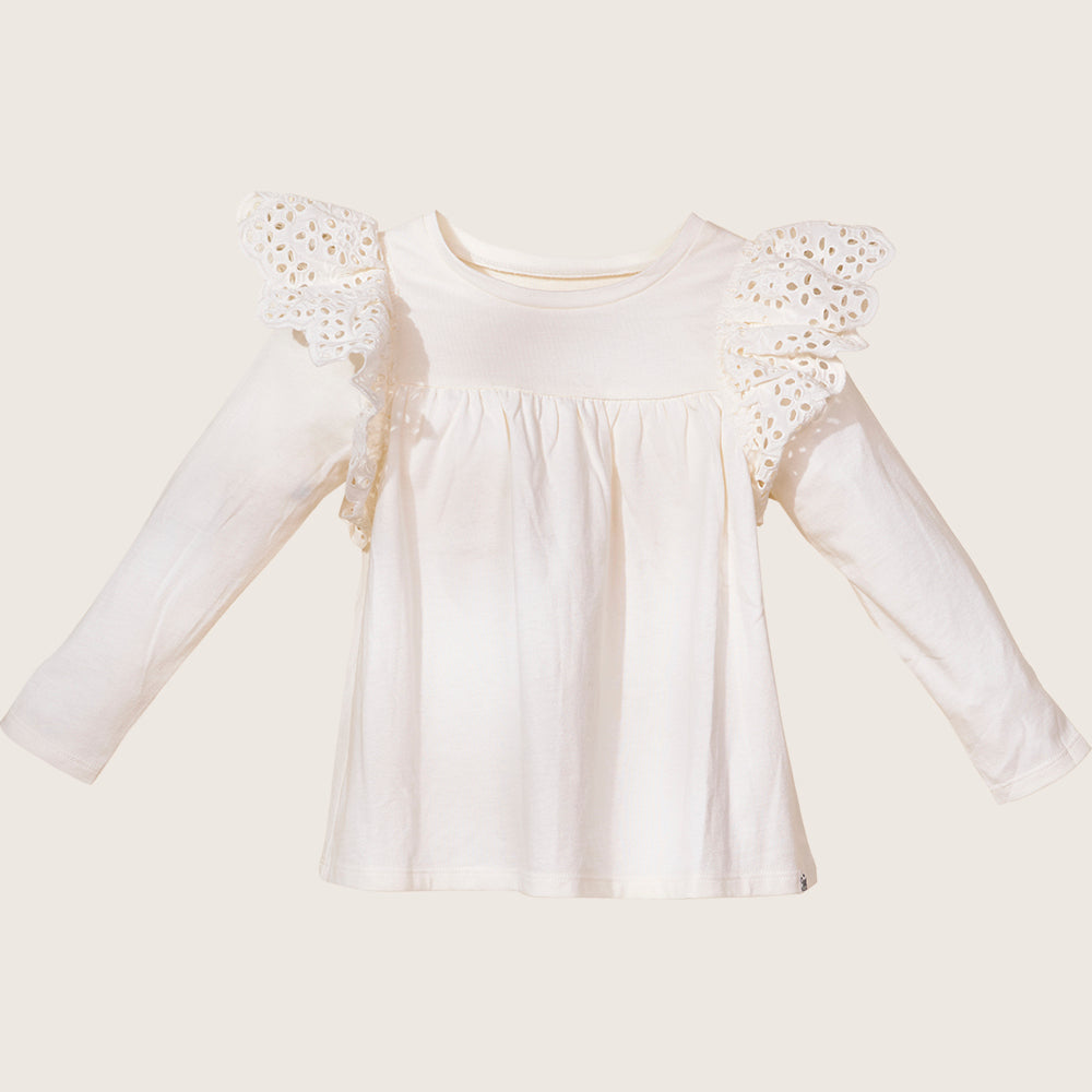 rise little earthling Ruffle Shoulder Tee TGHKT39 - White / 4-5y - Image 4
