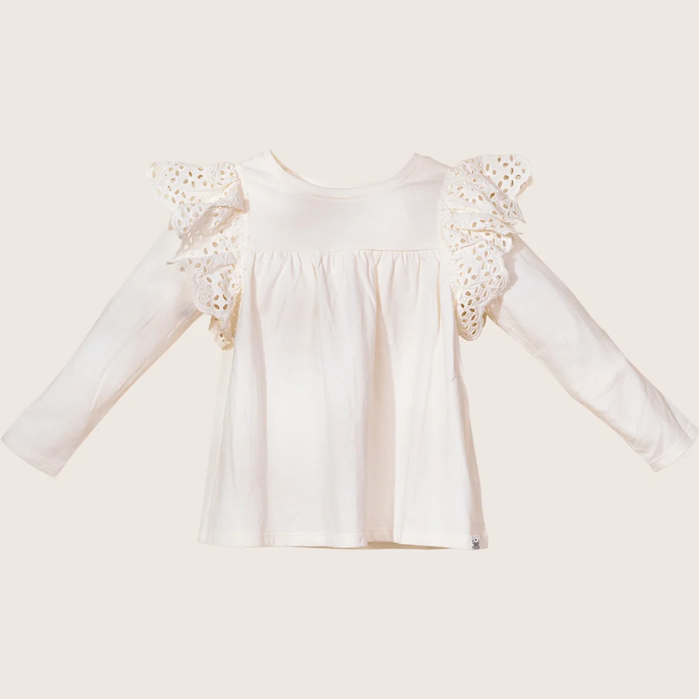 rise little earthling Ruffle Shoulder Tee TGHKT39 - White / 4-5y - Image 6
